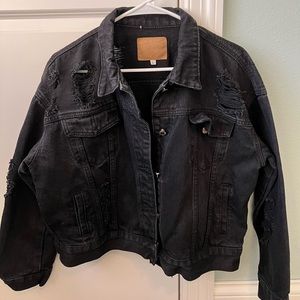 Distressed black jean jacket